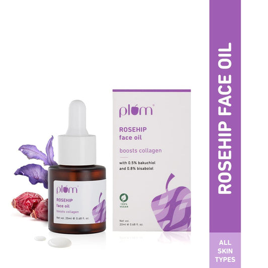 Rosehip Face Oil with Bakuchiol & Bisabolol | Lightweight, Quick Absorbing & Non-Greasy | For All Skin Types | For All Seasons | Fragrance-Free | 100% Vegan