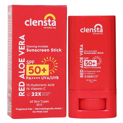 Red Aloe Vera Sun Stick With 1% Hyaluronic Acid & 1% Vitamin C for Sun Protection, Enhanced Moisture & Radiant Glow