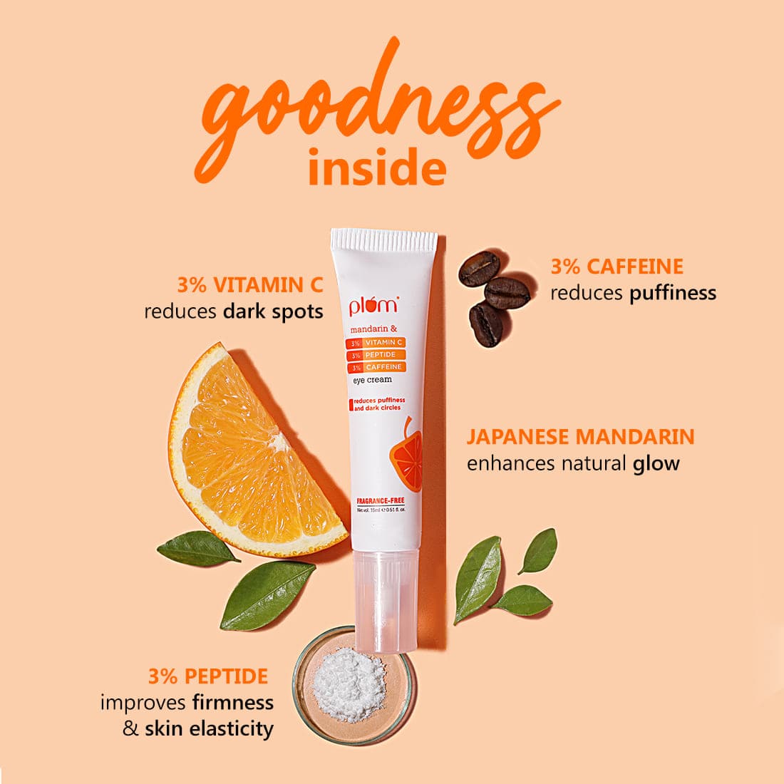 3% Vitamin C, 3% Peptide & 3% Caffeine Under Eye Cream with Mandarin
