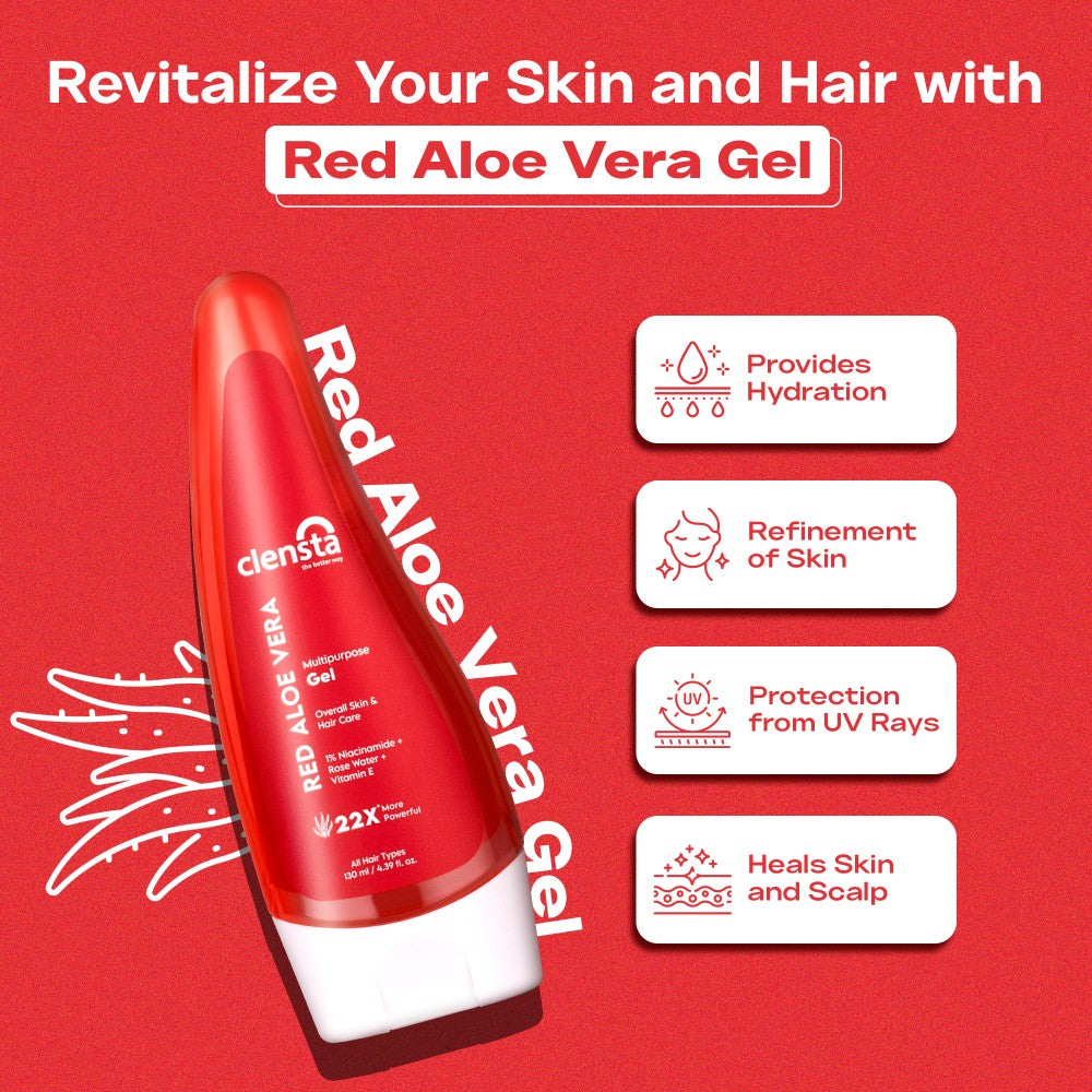 Red Aloe Vera Multipurpose Gel With 1% Niacinamide, Rose Water & Vitamin E For Overall Skin & Hair Care