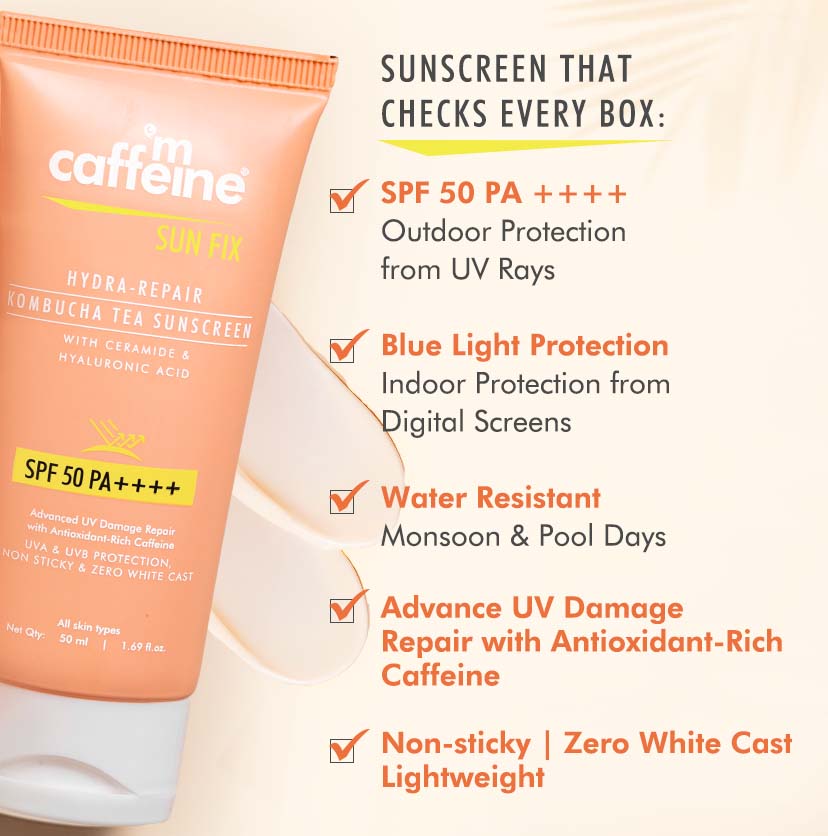 Hydra Repair Kombucha Tea Sunscreen SPF 50 PA++++ with Ceramides | Lightweight & No White Cast - 50 ml