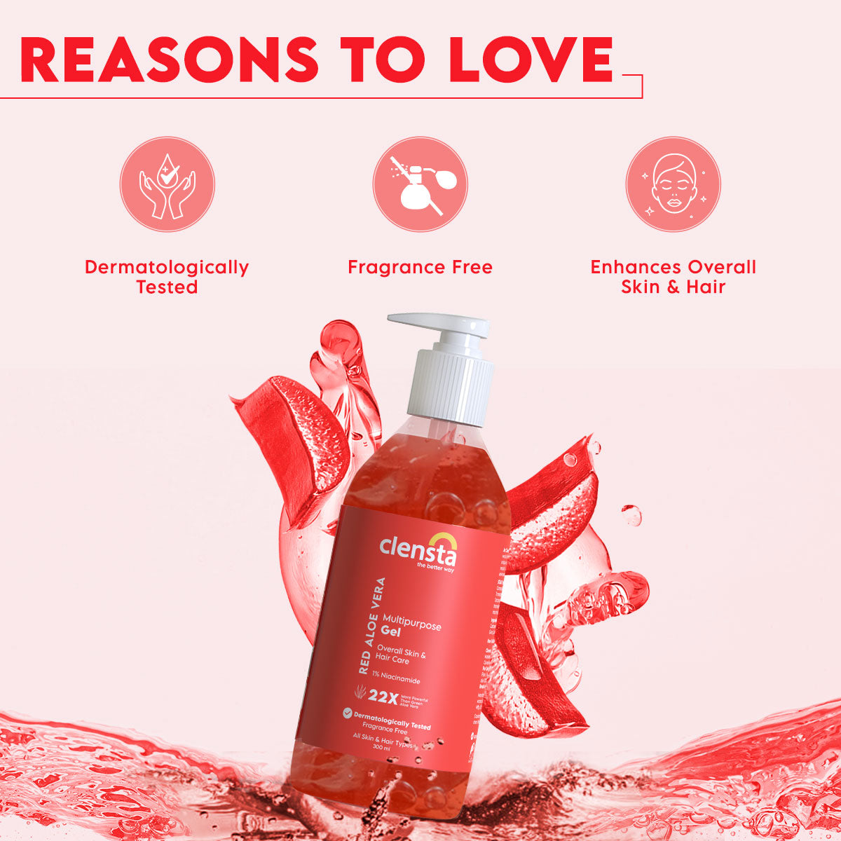 Red Aloe Vera Multipurpose Gel With 1% Niacinamide, Rose Water & Vitamin E For Overall Skin & Hair Care - 300ml