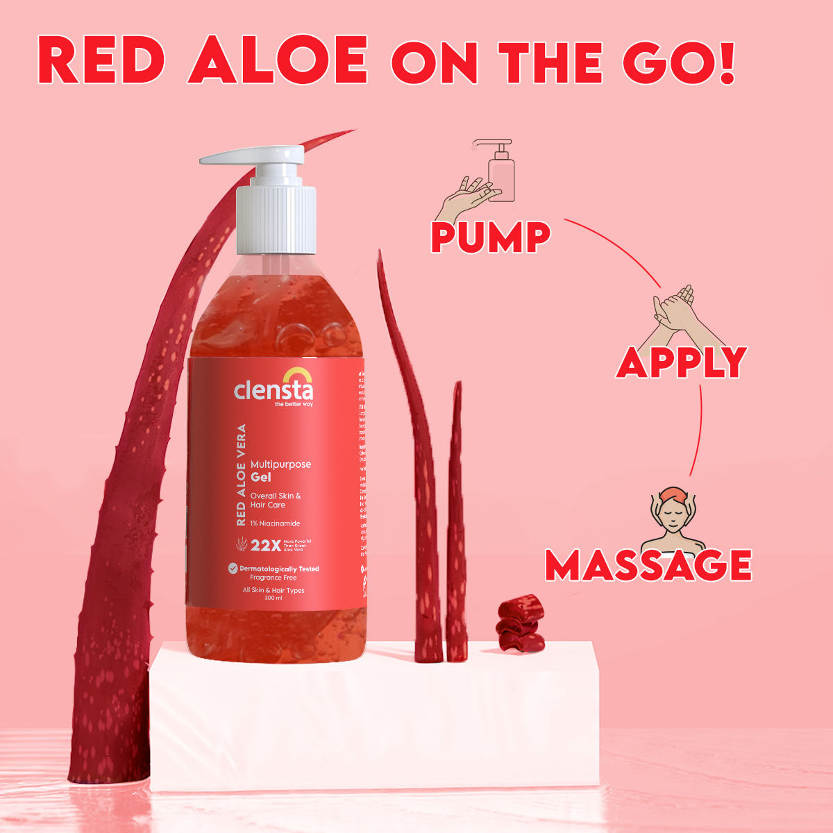 Red Aloe Vera Multipurpose Gel With 1% Niacinamide, Rose Water & Vitamin E For Overall Skin & Hair Care - 300ml