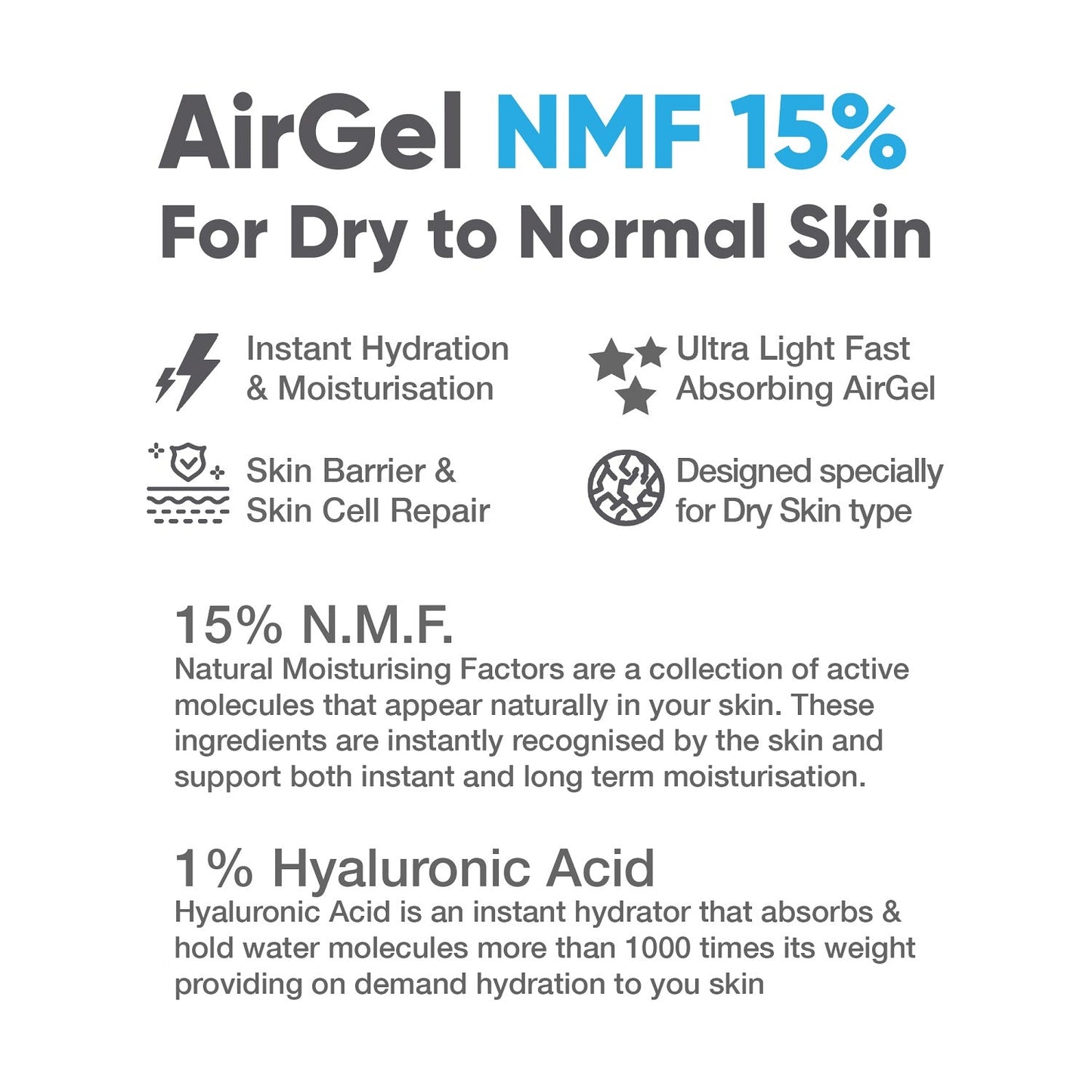 AirGel NMF-15% Moisturiser for Dry Skin, 100ml