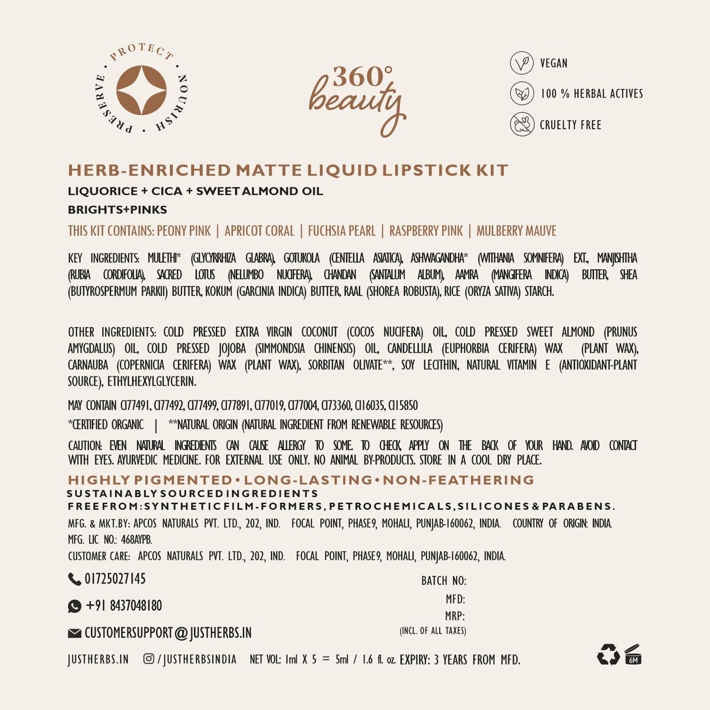 Herb Enriched Matte Liquid Lipstick Kit (Set of 5)