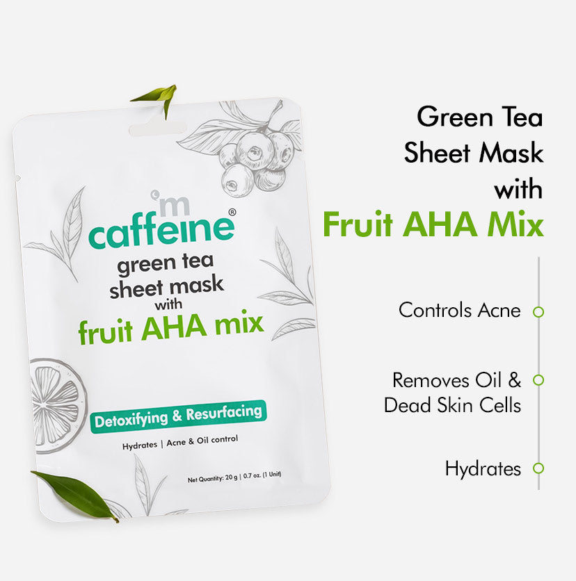 Green Tea Sheet Masks - Vitamin C, Niacinamide & Fruit AHA Mix - Pack of 3